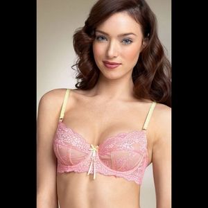 Elle Macpherson Lace Pink Yellow Bra and Thong Set